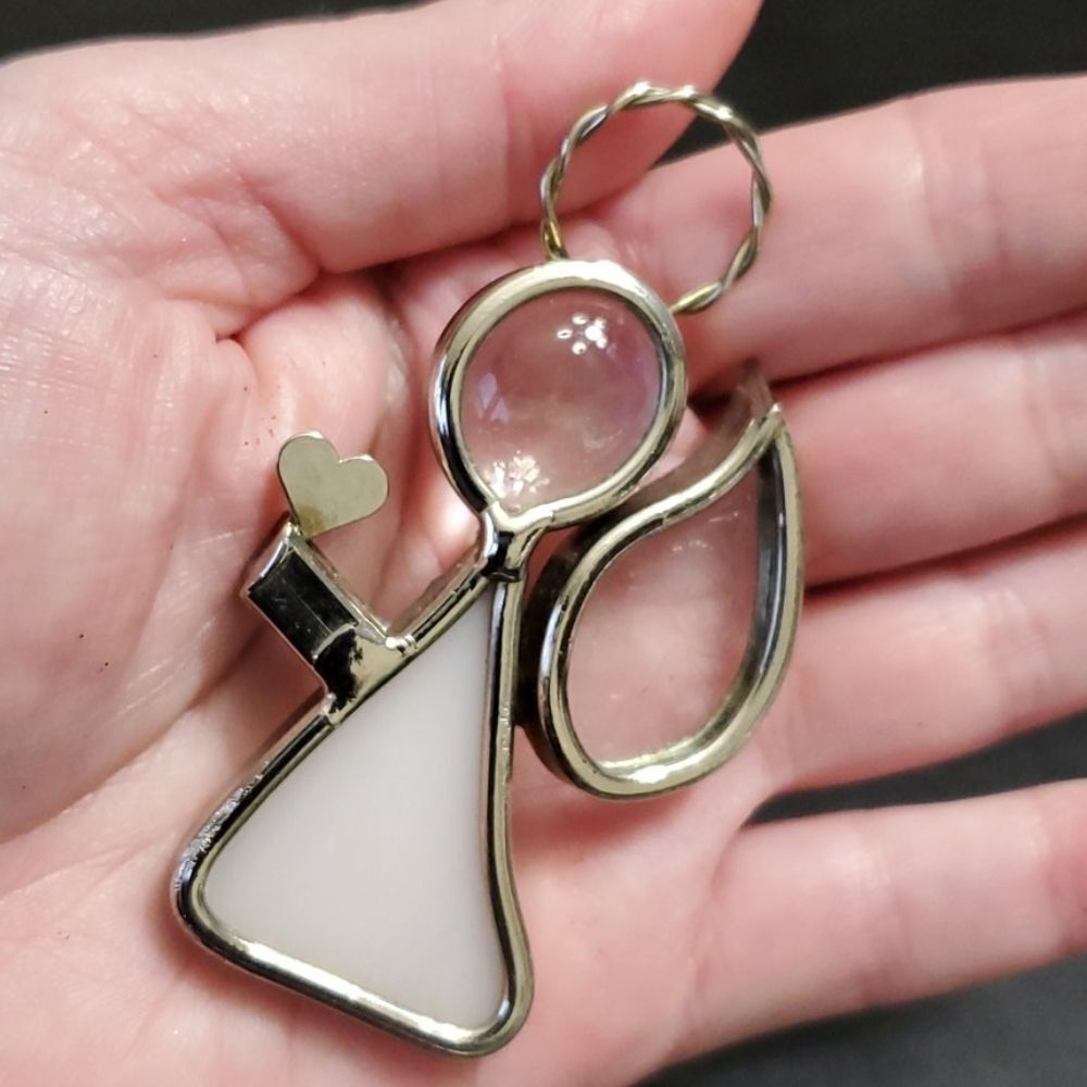 Silver tone stained glass angel brooch